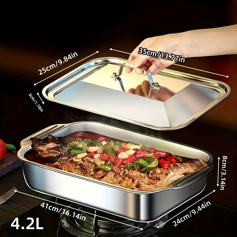 Nonstick Rectangular Baking Pans Set of 3 Stainless Steel with Lids – BBQ Roasting Pans for Outdoor Cooking, Holiday Entertaining & Self-Service Buffets