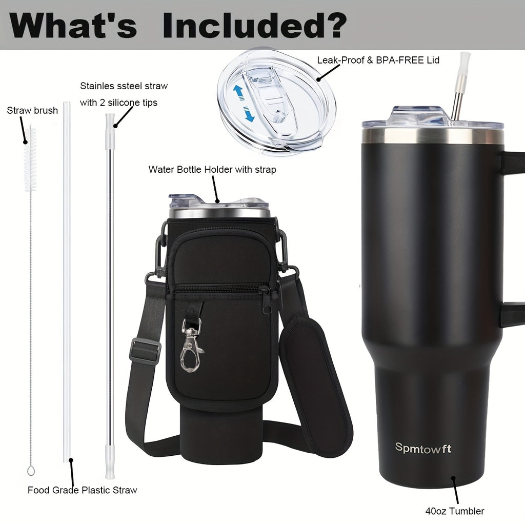 40oz Insulated Tumbler with Handle, Straw & Carrier Bag – Stainless Steel Double Wall, Cold 34 Hours, Travel Mug for Gym, Hiking, Office & Outdoor