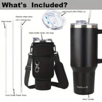40oz Insulated Tumbler with Handle, Straw & Carrier Bag – Stainless Steel Double Wall, Cold 34 Hours, Travel Mug for Gym, Hiking, Office & Outdoor