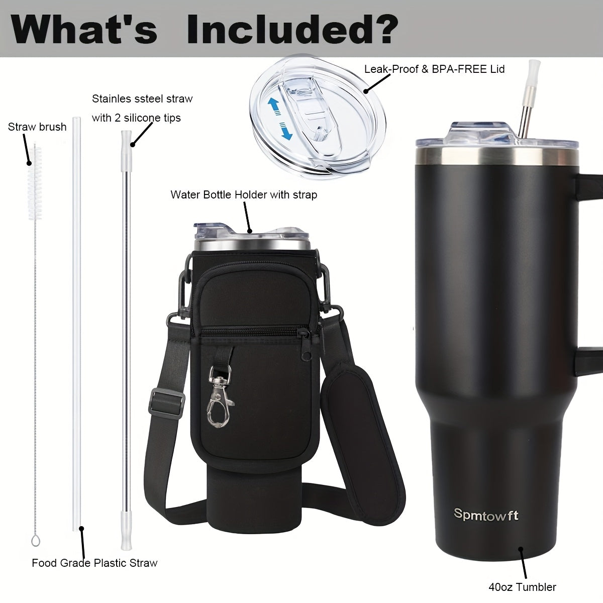 40oz Insulated Tumbler with Handle, Straw & Carrier Bag – Stainless Steel Double Wall, Cold 34 Hours, Travel Mug for Gym, Hiking, Office & Outdoor