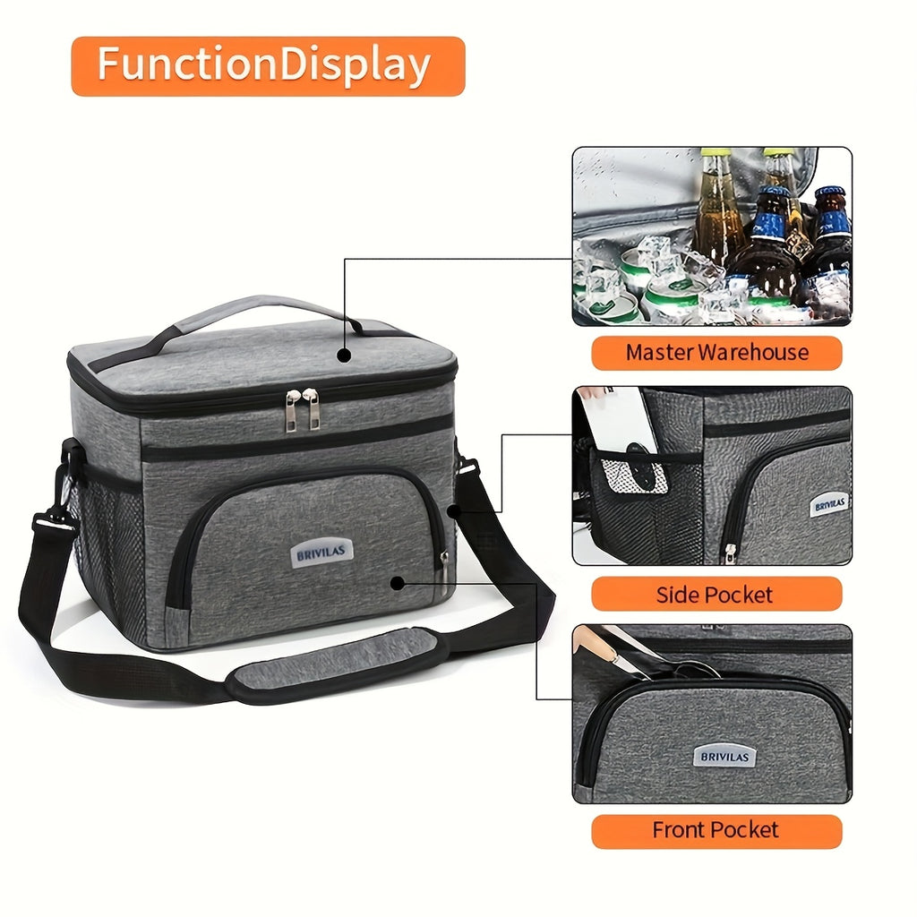 Large Capacity Insulated Lunch Bag Crossbody Shoulder Tote – Reusable Portable Cooler Bag for Work, Picnic, Camping & Travel