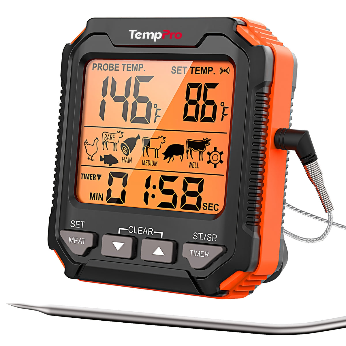 Digital Meat Thermometer with Probe - Backlit LCD, 6 Meat Presets, Temp Alert, Oven Safe Stainless Steel Probe, for Smoker BBQ Grill Oven Cooking | Nuvia Haven