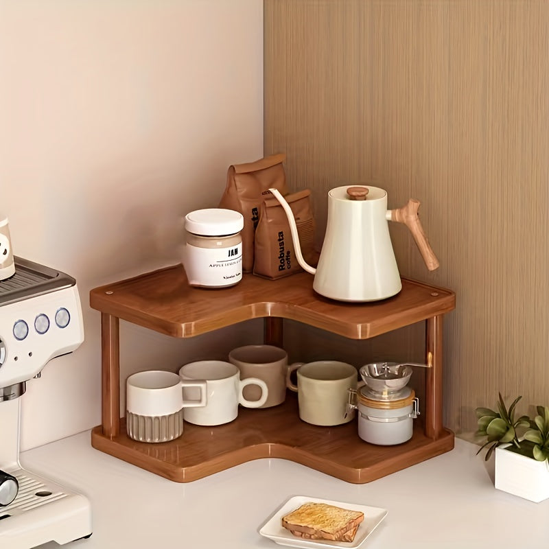 Corner Shelf Countertop Organizer, Triangular Multi-Tier Kitchen Storage Rack for Coffee Accessories, Cups, Spices & Kitchen Essentials, Space-Saving Corner Stand for Counter, Bathroom & Office