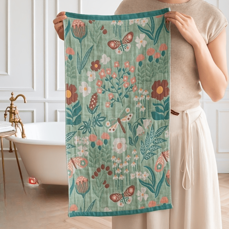Four-Layer Gauze Jacquard Hand Towel & Kitchen Towel Set Thickened Soft Absorbent Quick Dry - Floral Pastoral Style Multi-Function 4 Designs | Nuvia Haven