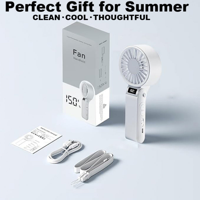 Portable Handheld Neck Fan USB-C Rechargeable 150-Speed Stepless Adjustable Foldable LED Display for Outdoor Travel Work Road Trips Hands-Free Wearable