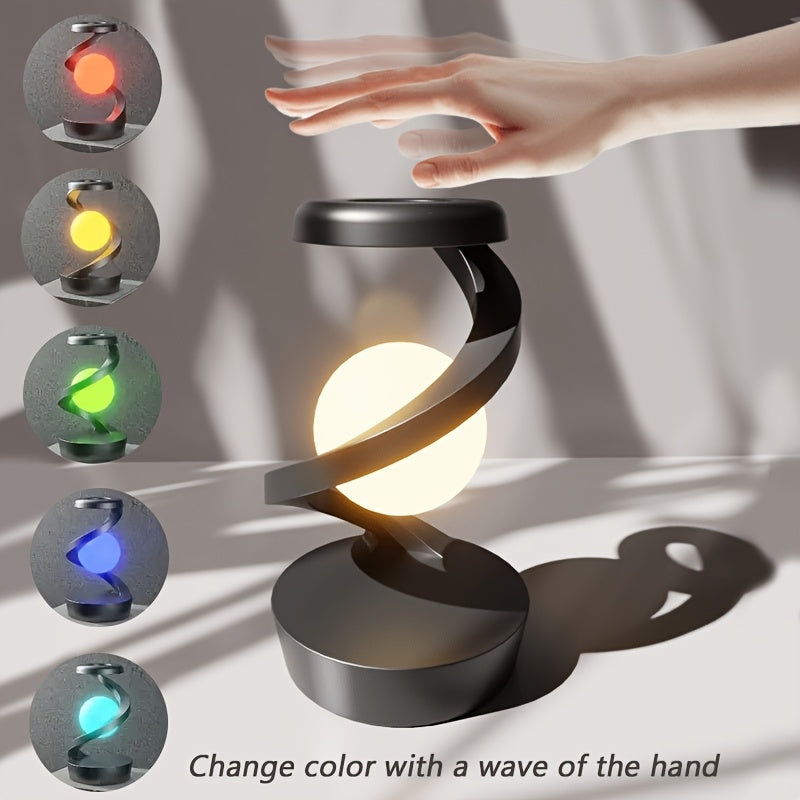 Floating Rotating Lamp with Wireless Charging, Color-Changing LED Table Lamp, Bedside Nightstand Lamp with Atmosphere Night Light – Home & Party Decor
