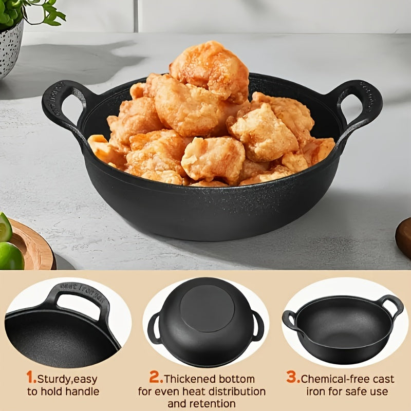 Heavy Duty Cast Iron Skillet 7.87in 20cm Dual Handle Nonstick No Lid Even Heat for Home BBQ Camping Oven Stovetop Grilling Steaks Baking