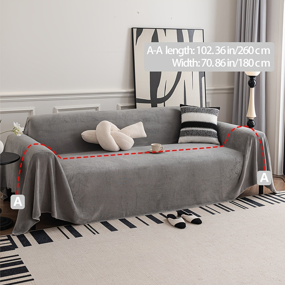 Sofa Cover Short Plush Couch Protector for 2 3 4 Seater - Machine Washable Pet Friendly Furniture Protector Slipcover All Season Thick Cushion Cover in Light Grey Deep Gray Coffee Burgundy Off White