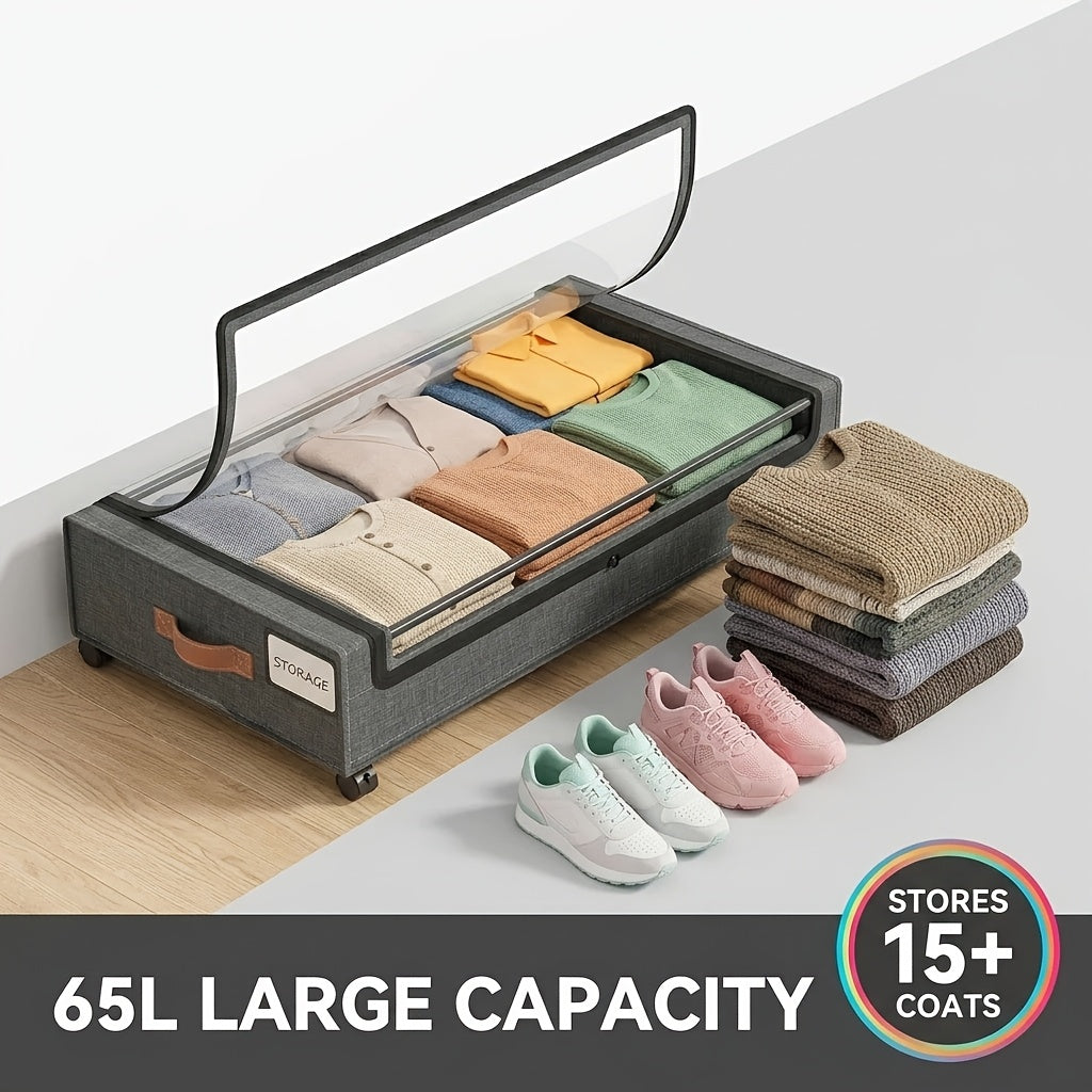 Wheeled Under-Bed Storage Box | Metal Rolling Drawer Organizer for Clothes, Shoes, Blankets & Bedding – Black & Gray, 1PC or 2PC Set