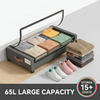 Wheeled Under-Bed Storage Box | Metal Rolling Drawer Organizer for Clothes, Shoes, Blankets & Bedding – Black & Gray, 1PC or 2PC Set