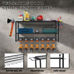 Power Tool Storage Rack Wall Mount – 150 lb Heavy-Duty 3-Tier Steel Organizer with 7 Bit Holders for Garage Workshop Shed Basement