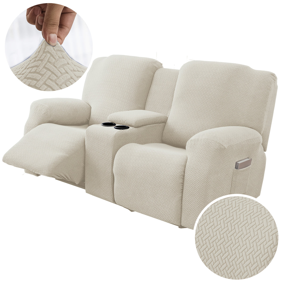 Sofa Cover Recliner 2 Seater – High Elastic Washable Velvet Slipcover with Side Pocket, Non-Slip Furniture Protector for Living Room & Bedroom