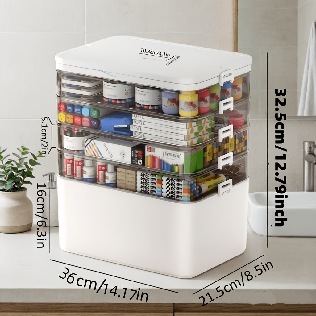 Multilayer Storage Box Large Capacity Transparent Portable Organizer with Handle and Detachable Lid Compartment for Medicine Home Travel Office Sewing Art Supplies 3 or 5 Tier