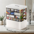 Multilayer Storage Box Large Capacity Transparent Portable Organizer with Handle and Detachable Lid Compartment for Medicine Home Travel Office Sewing Art Supplies 3 or 5 Tier