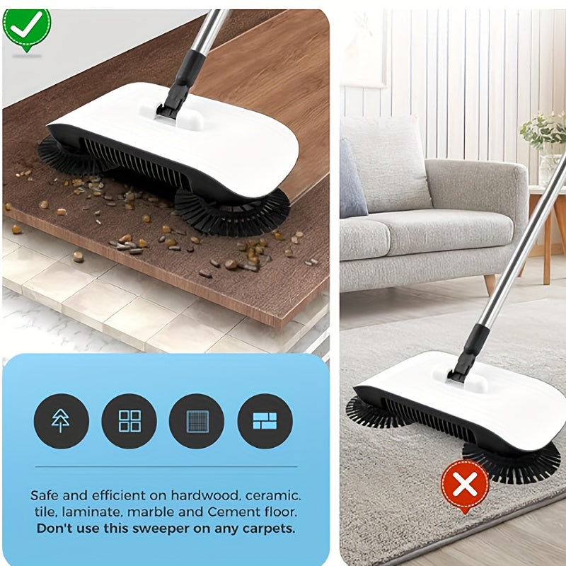 Hand-Push Floor Sweeper with Dustbin – All-in-One Manual Broom & Dustpan Set, No Power Needed, Lightweight Household Cleaning Machine for Hardwood, Tile & Laminate Floors, Lazy-Friendly Design