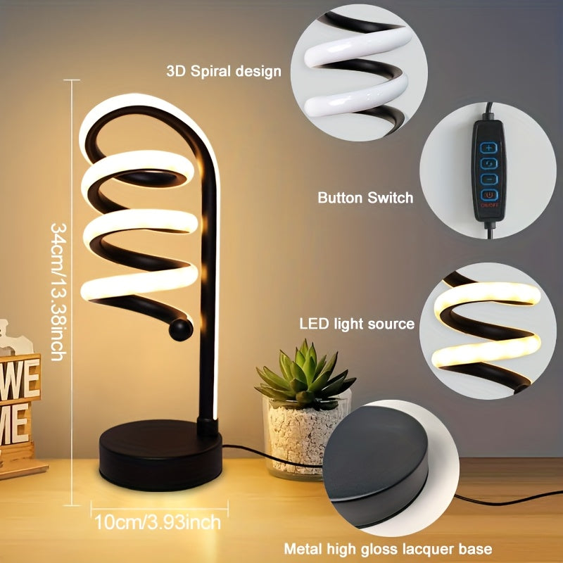Modern Spiral Touch Table Lamp with USB-C Charging Port 3-Way Dimmable - Minimalist Bedside Lamp for Bedroom Living Room Desk - LED Bulb Included, Black & White, Single & 2-Pack