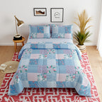 Blue Checkered Floral Comforter Set 2/3 Piece – Lightweight All-Season Quilt with Pillowcases, Soft Bedding Set Twin Queen King, Machine Washable