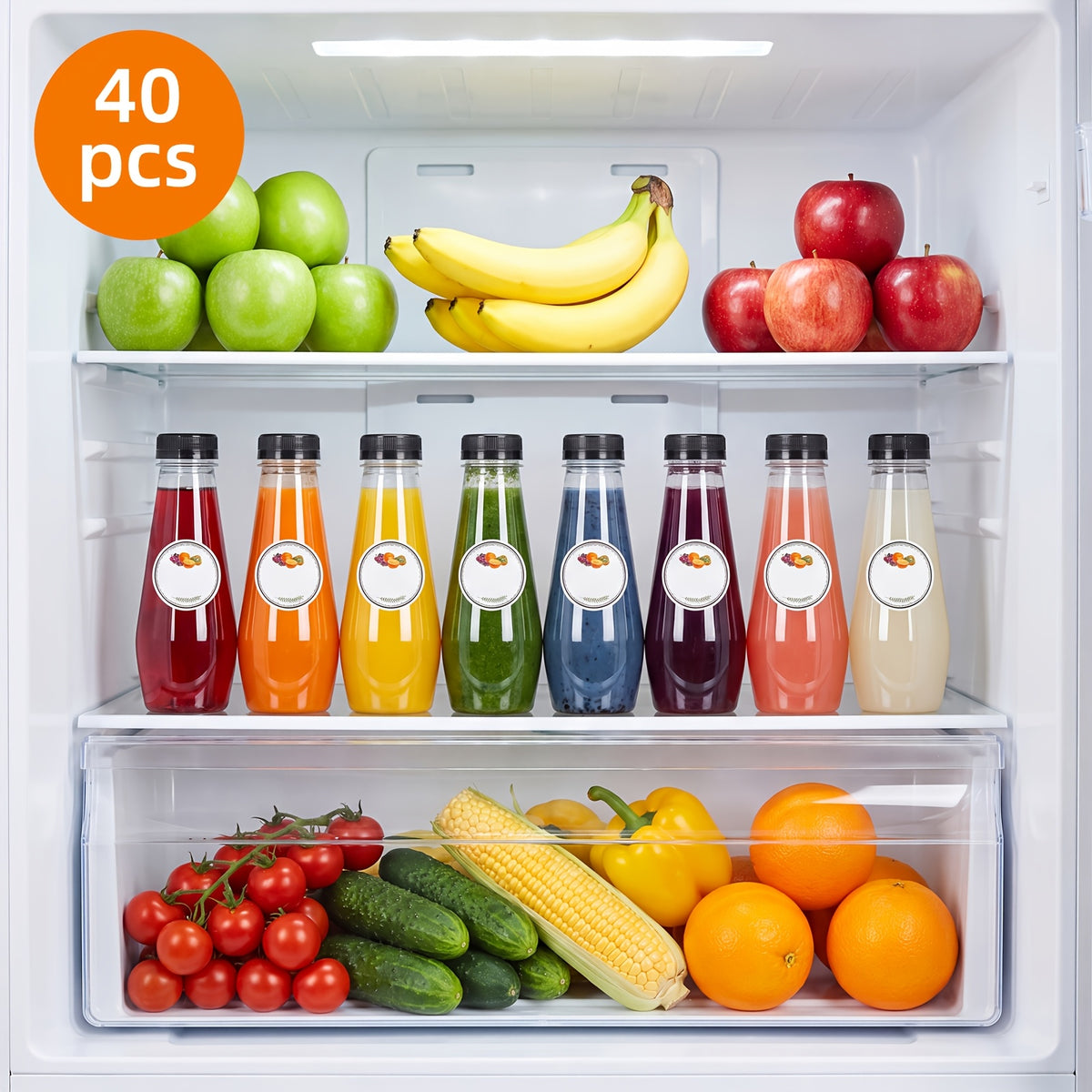 Empty Plastic Juice Bottles with Caps 12oz Set of 40 | Clear Cone Bulk Reusable Bottles for Juice Smoothies Tea Coffee