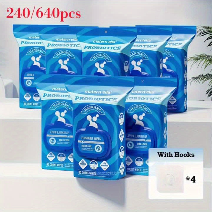Flushable Wet Wipes with Probiotics Fragrance Free Sewer Safe Soft Thick Plant-Based Disposable Wipes for Personal Care Incontinence Travel Camping Available in Multiple Pack Sizes