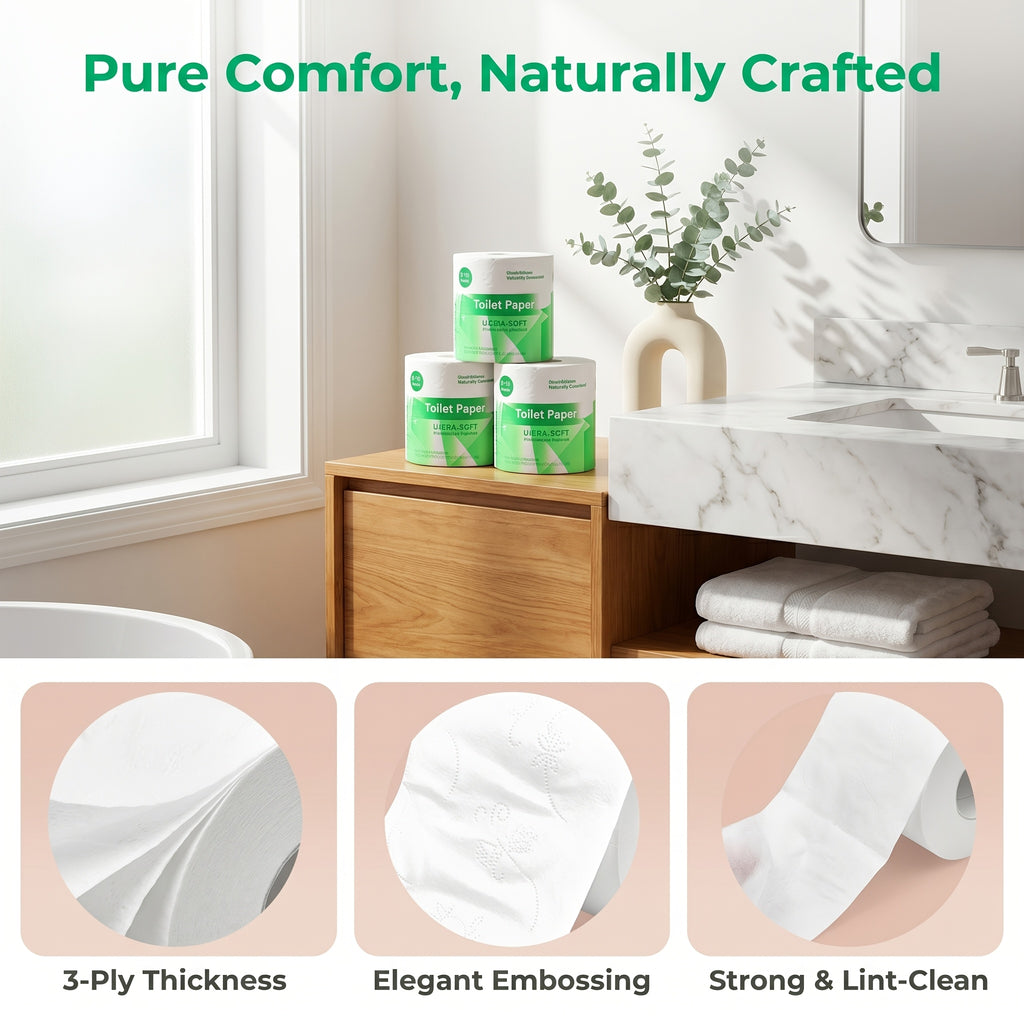 3-Ply Ultra Soft Toilet Paper Bulk 12 or 24 Rolls, Thick Bathroom Tissue, Strong Absorbent Individually Wrapped Toilet Tissue Rolls for Home Hotel Office Restroom