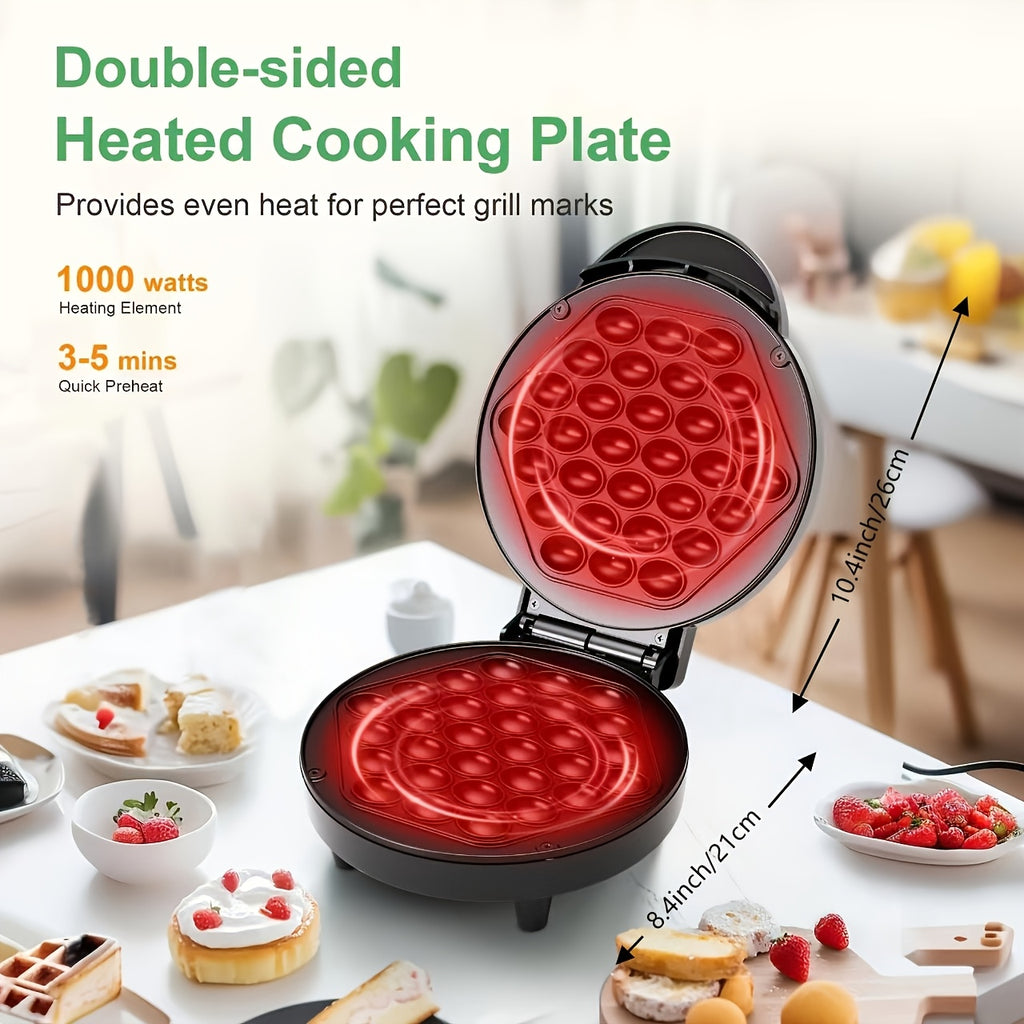 Bubble Waffle Maker 7-Inch 1000W | Hong Kong Egg Waffle Electric Grill with Nonstick Coating | Ready in 5 Mins for Breakfast, Desserts & Ice Cream Cones | Christmas Gift Idea