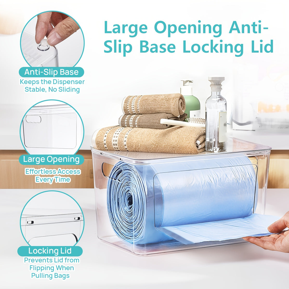 Clear Trash Bag Holder 2-Pack - Stackable Garbage Bag Dispenser for 13/30/33 Gallon Bags, PET Organizer for Under Kitchen Sink, Laundry Room, Pantry & Cabinet Storage