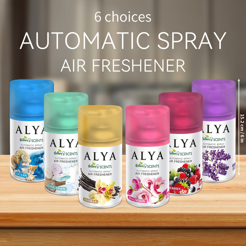 Automatic Spray Air Freshener Refill 8.45 oz, 1 or 4 Pack, 6 Scents Lavender Vanilla Cool Linen Ocean Magnolia Mixed Berries, Odor Eliminating Room Spray for Home Bathroom Car Office Closet