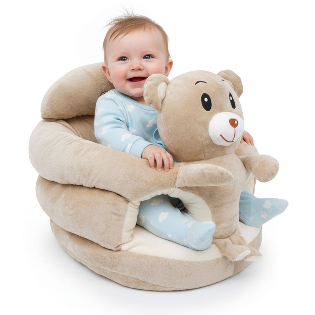 Baby Support Seat Plush Animal Infant Lounger – Ultra-Soft Cushioned Tummy Time Seat for Babies & Toddlers, Non-Toxic Fabric, No Assembly, Elephant Grey, Bear Pink & Bear Khaki