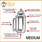 Moroccan Candle Lantern Holder Medium 10.5 Inch – Handcrafted Glass Iron Metal Lantern with Embossed Floral Panels, 17 Colors, Indoor Outdoor Use for Ramadan, Wedding, Patio, Diwali & Home Decor