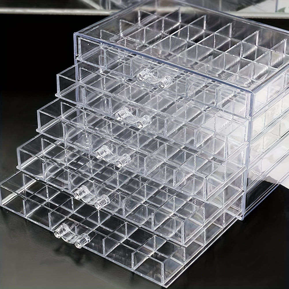 Transparent 5 Layer Drawer Storage Box Nail Jewelry Organizer – 120 Cell Stackable Nail Art Polish Holder for Earrings Rings Necklaces Small Accessories