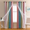 Double Layer Sheer & Blackout Curtains – Elegant Romantic Window Panels for Living Room & Bedroom, Heat Insulation, Pink Yellow Blue | W34–W51 x H63–H84 in | Nuvia Haven
