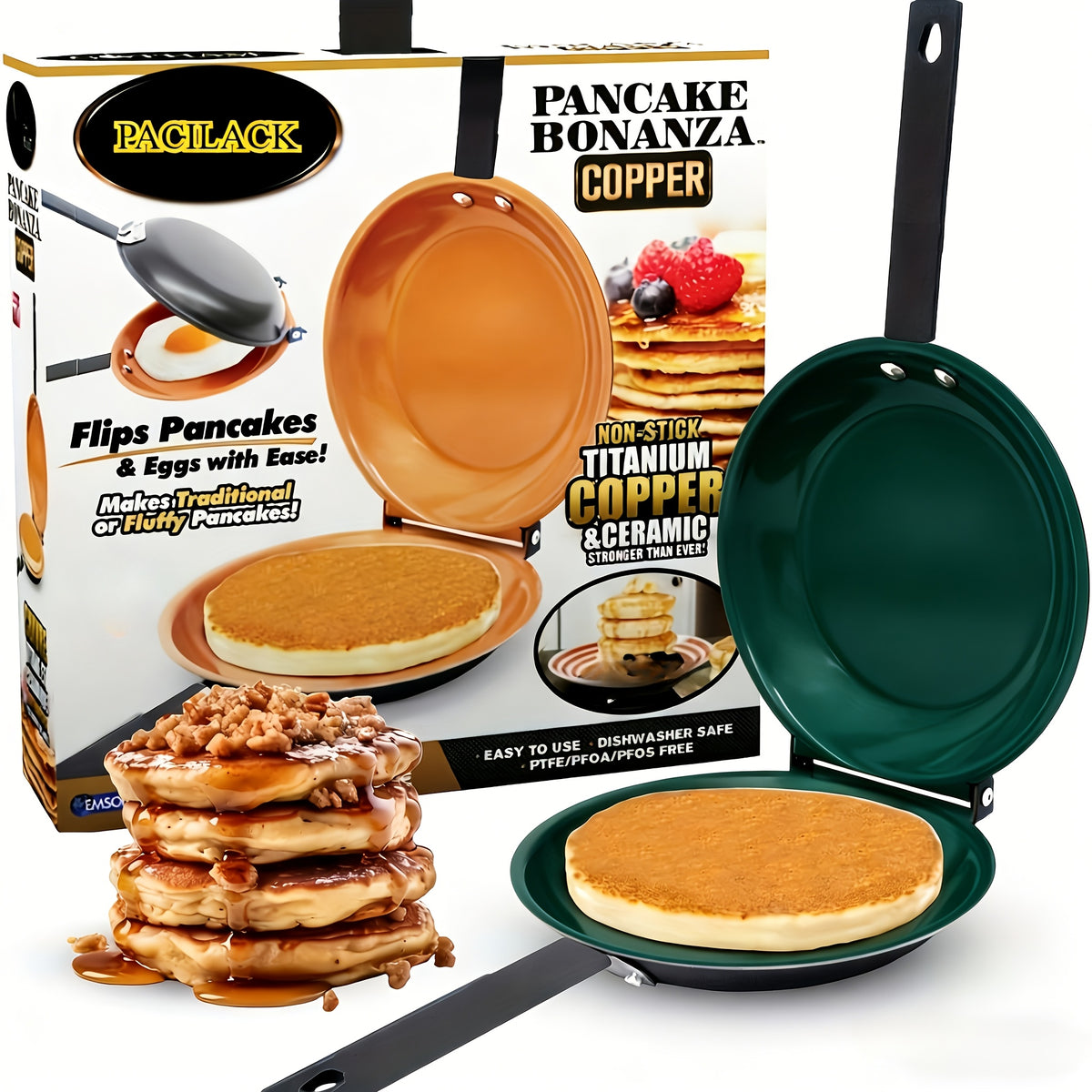 Double-Sided Nonstick Pancake Pan Flip Omelette Skillet Easy Flip Frying Pan for Fluffy Pancakes Frittatas Omelets Dishwasher Safe Iron Cookware