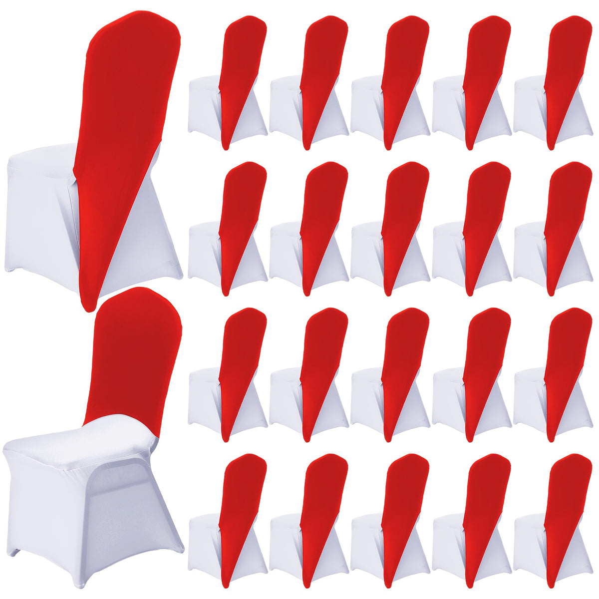 Spandex Chair Cap Covers, Set of 20 – Stretch Chair Hood Sash Hat Bands for Wedding, Banquet & Party (Red)