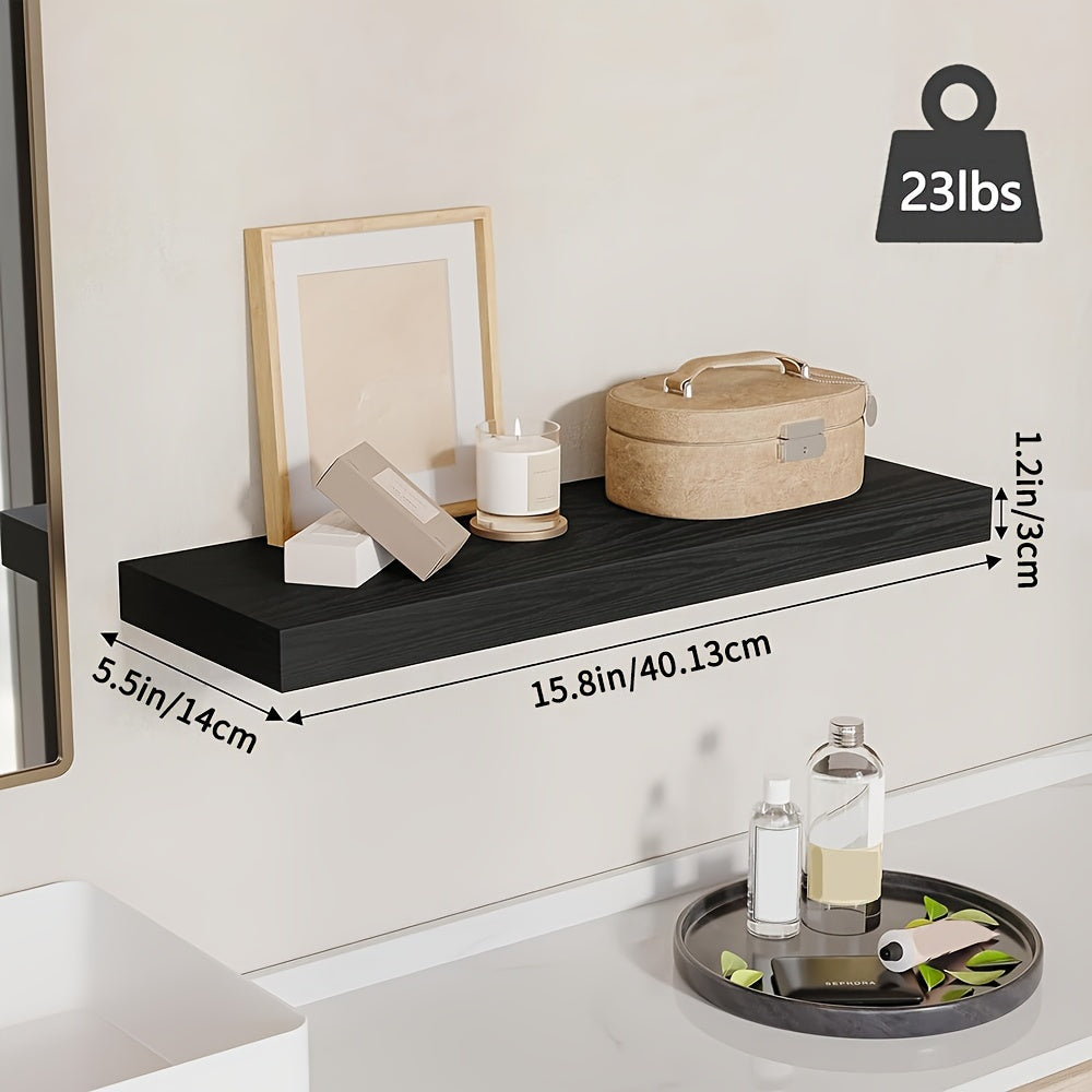 Rustic Wooden Wall Mounted Storage Shelves Set of 4 Floating Wall Shelf for Bedroom Living Room Bathroom Closet Decor Black Brown White Gray