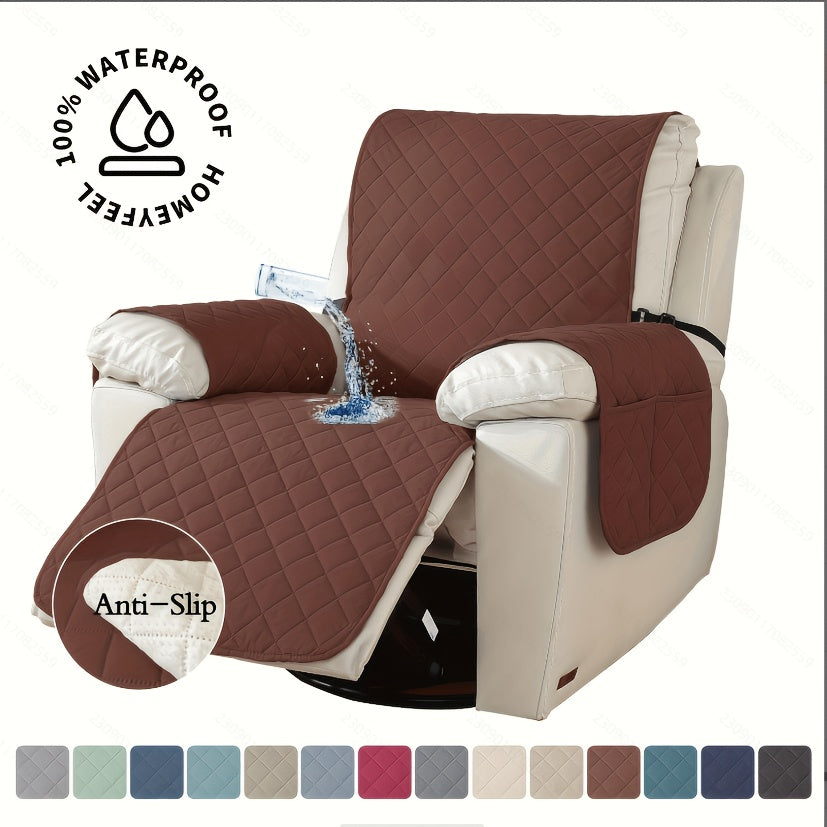 Recliner Chair Cover Waterproof Non-Slip, Oversized Recliner Slipcover with Side Pocket & Elastic Straps, Washable Furniture Protector for Dogs & Pets, Warm Cozy Chair Cover, 1 Piece