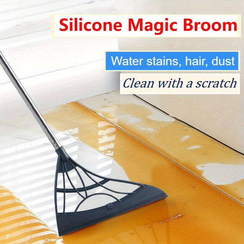 45-Inch Extra-Long Broom with Rubber Sweep & Unflagged Bristles – Stainless Steel Handle Floor Broom for Pet Hair & Debris, Hard Floors, Home & Office Sweeping