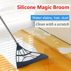 45-Inch Extra-Long Broom with Rubber Sweep & Unflagged Bristles – Stainless Steel Handle Floor Broom for Pet Hair & Debris, Hard Floors, Home & Office Sweeping
