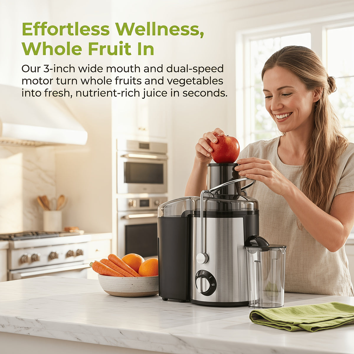 Centrifugal Juicer Machine 2-Speed Wide 3-Inch Feed Chute 54oz Pulp Container Easy to Clean Fruit Vegetable Juice Extractor