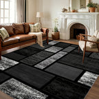 Modern Bohemian Geometric Area Rug - Grey and Black Thick Rectangular Large Carpet Soft Non-Slip Machine Washable for High-Traffic Areas and Bedrooms