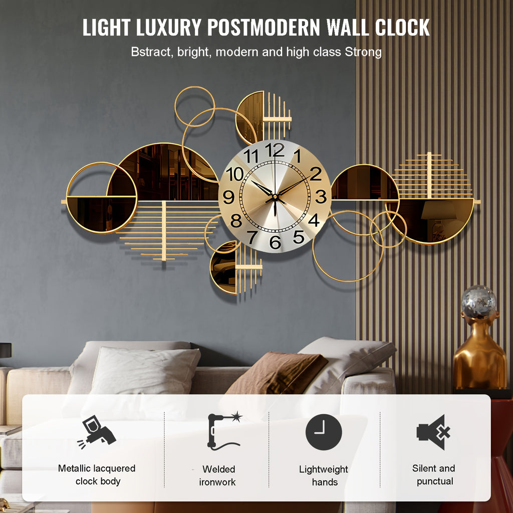 3D Metal Wall Clock 31x17 Inch Large Decorative Silent Non-Ticking Modern Wall Art Clock for Living Room Bedroom Creative Big Statement Home Decor