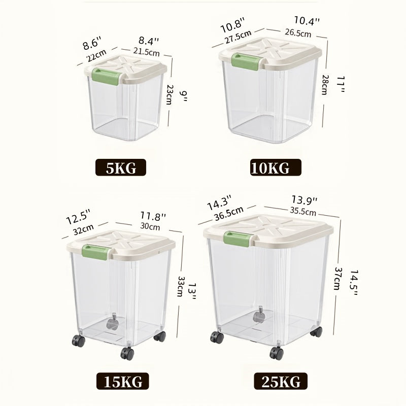 Large Capacity Rice Storage Box with Lid & Universal Wheels – Sealed PP Cereal Container, Movable Kitchen Pantry Storage, 2-Pack or 4-Pack (11–55 lbs)