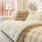 Bubble Faux Rabbit Fur Sofa Cover Non-Slip Stretchable 3/4 Seat Slipcover – Silicone Grip Breathable Furniture Protector for Living Room, Bed & Dorm, Machine Washable in Beige, Dark Grey & Khaki