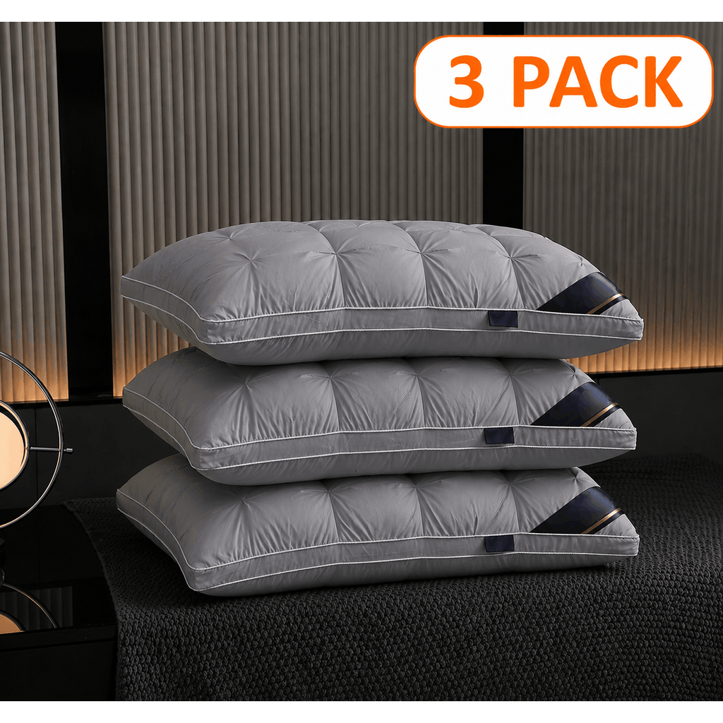 Hotel Quality Bed Pillows - Luxury Soft Polyester Fiber Satin Cover, Deep Sleep Neck Support No-Collapse, Zipper Closure Machine Washable, All-Season, 1/2/3/4-Pack White & Gray