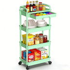3/4-Tier Rolling Storage Cart with Drawers – Plastic Organizer with Lockable Wheels, Cup Holder & Hooks | Kitchen, Bathroom, Bedroom & Laundry Room