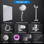 High Pressure Shower Head with Handheld Combo 9-Spray Settings 8 10 12 Inch Rainfall Stainless Steel Hose Adjustable Bracket Chrome Black