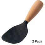 Silicone Rice Spoon with Wooden Handle 2 Pack Heat Resistant Standing Serving Spatula for Nonstick Pans Rice Cooker Grains Potato Orange White Green Gray Black