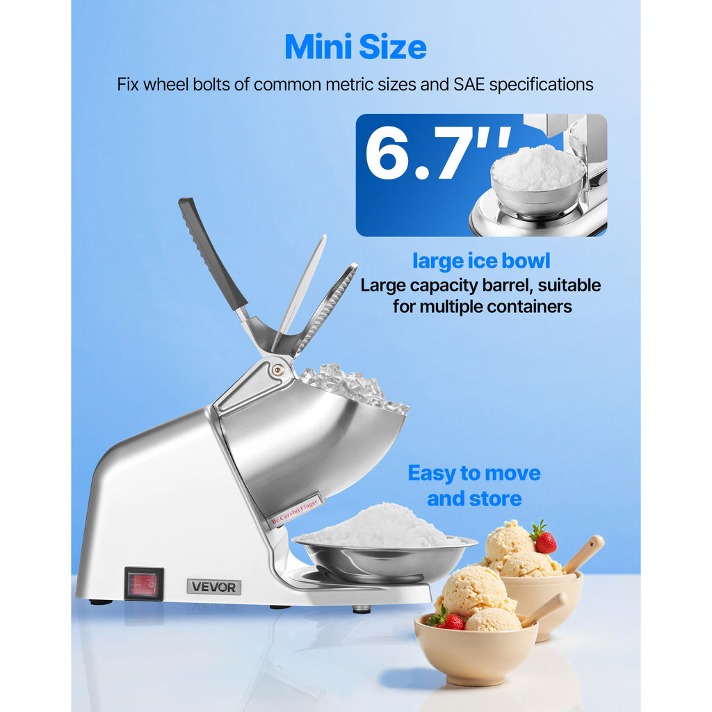 Electric Ice Crusher & Snow Cone Maker - 300W 286 lbs/h, 4 Stainless Steel Blades, One-Touch Operation, Anti-Splash, for Home Bar Office Kitchen | Nuvia Haven