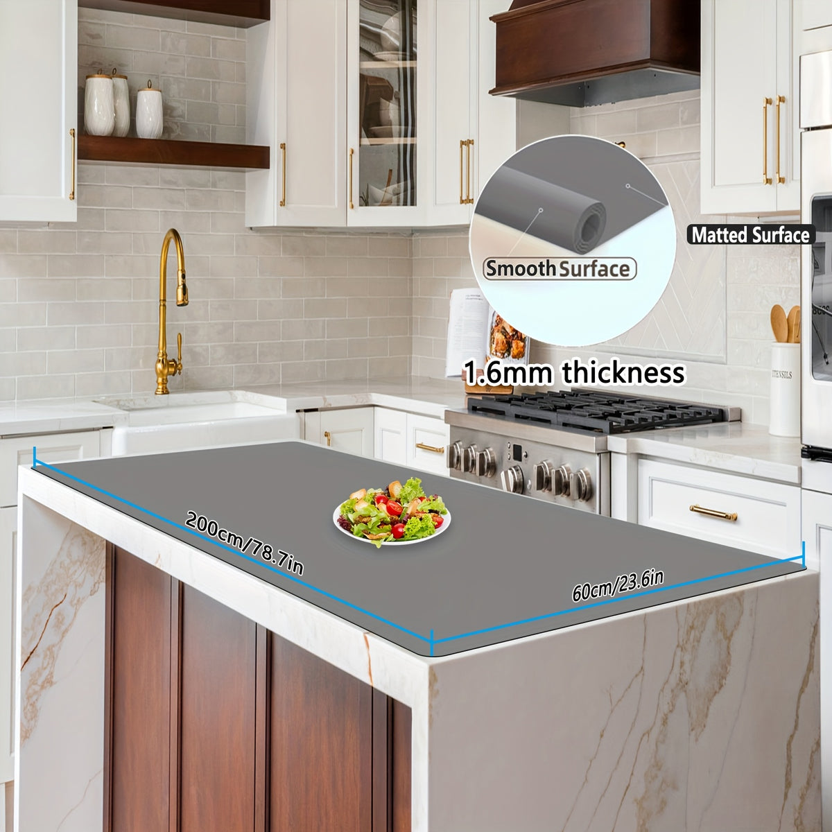 Silicone Kitchen Counter Mat Extra Large, Nonslip Heat Resistant Countertop Protector, Nonstick Waterproof Craft Mat & Table Placemat, Multi-Size in Gray, Black & Translucent