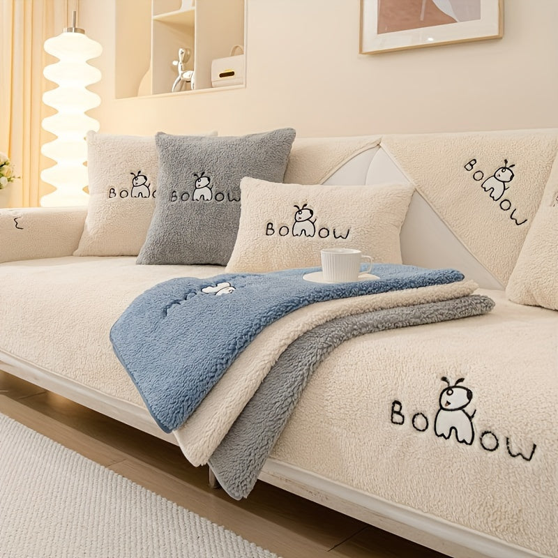 Cream Plush Sofa Slipcover Non-Slip – Thick Pet-Friendly Couch Protector Cover for 2 or 4 Seater Sofa, Living Room, Bedroom & Office Furniture