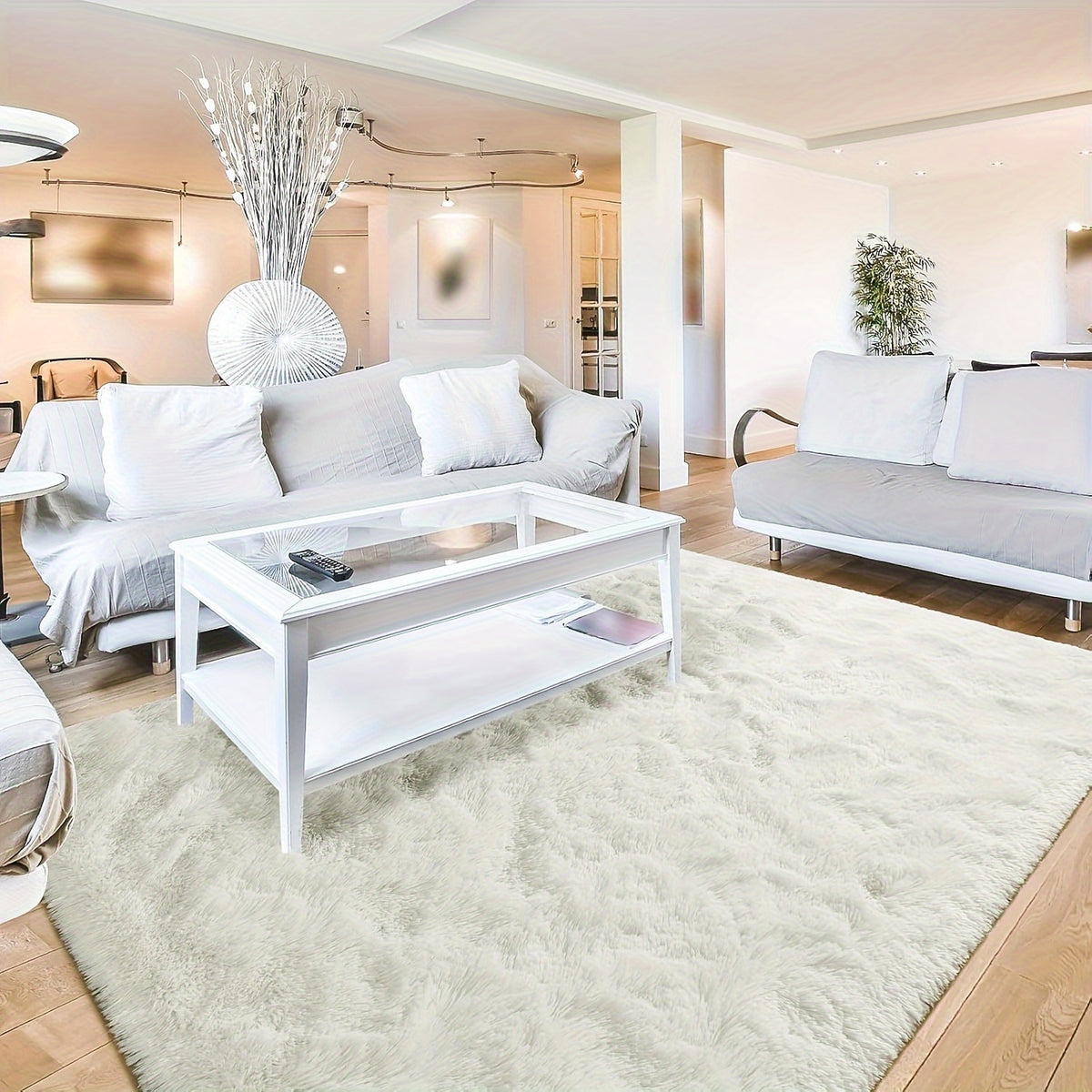 Fluffy Shag Area Rug for Living Room & Bedroom – Soft Non-Slip Plush White Carpet, Cozy Modern Indoor Shaggy Floor Mat, 4x6 5x7 6x9 8x10 ft Large Home Decor Rug